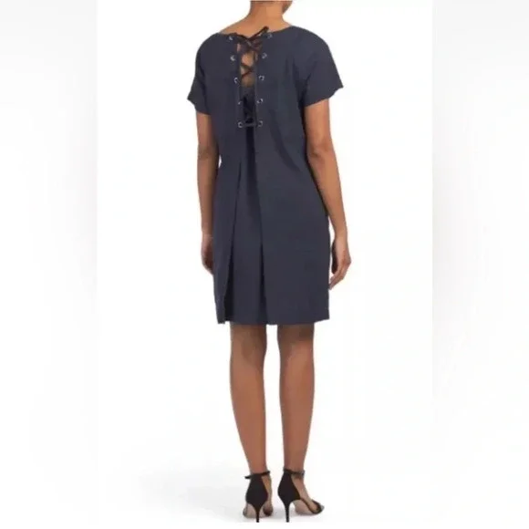 Theory Womens Lace Back‎ Raglan Caliver Linen Blend Dress Size 6 - Picture 2 of 6